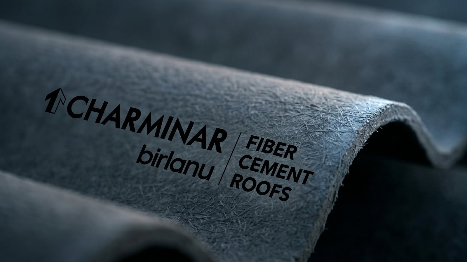 Macro close-up of a fibre-cement roof sheet with a crisp CHARMINAR birlanu Fiber Cement Roofs mark