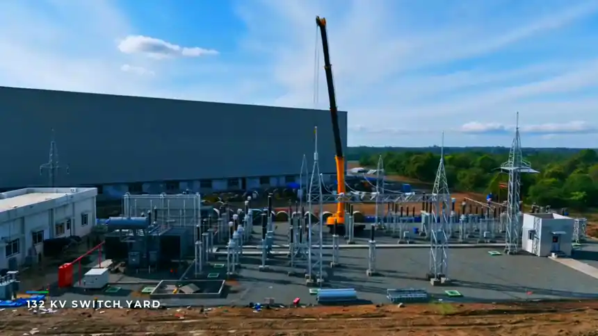 132 kV switch yard at the Waaree Rola plant, from the construction timelapse